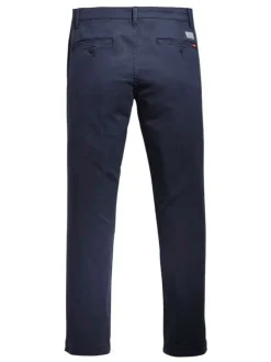 Pantalon bleu marine en coton uni avec poches avant et poches passepoilées arrière