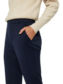 Pantalon bleu marine uni avec une coupe regular fit et une taille mi-haute