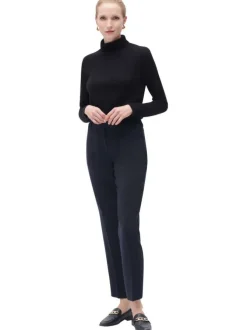 Pantalon bleu marine uni à coupe fuselée avec poches et fermeture zippée