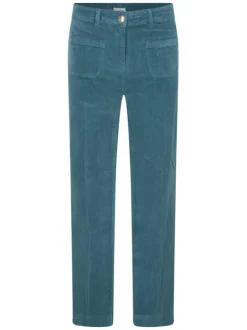 Pantalon bleu turquoise en coton uni avec une fermeture zippée