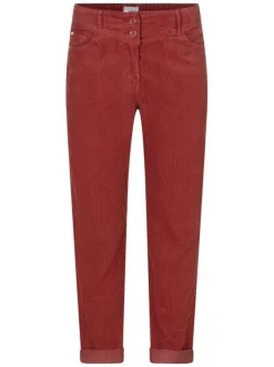 Pantalon brique en coton uni avec une fermeture zippée et 2 boutons à la taille