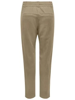 Pantalon camel uni avec une coupe carotte et un lacet à la taille