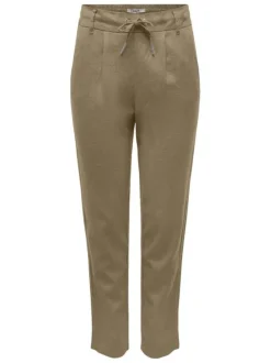Pantalon camel uni avec une coupe carotte et un lacet à la taille
