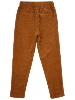 Pantalon caramel uni avec une coupe droite et un lien de serrage