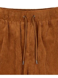 Pantalon caramel uni avec une coupe droite et un lien de serrage