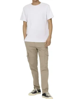 Pantalon Cargo beige uni avec une coupe Regular Fit et à 6 poches