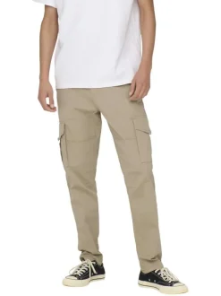 Pantalon Cargo beige uni avec une coupe Regular Fit et à 6 poches