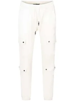 Pantalon Cargo écru uni à coupe slim avec 4 poches à rabat et logo brodé