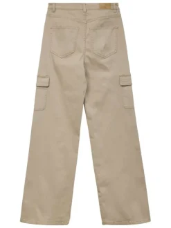 Pantalon cargo en coton beige uni avec une coupe bootcut et une taille haute