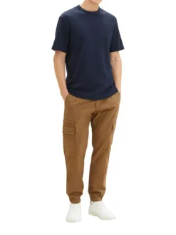 Pantalon Cargo en coton camel uni avec une coupe cargo et des poches latérales