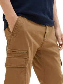 Pantalon Cargo en coton camel uni avec une coupe cargo et des poches latérales