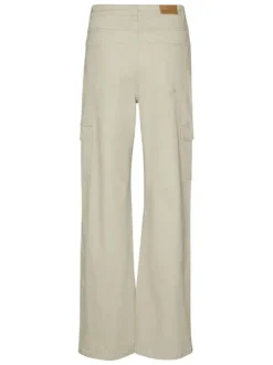 Pantalon cargo en coton écru uni avec une coupe droite large et une taille haute