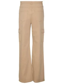 Pantalon cargo en coton écru uni à coupe droite et taille intermédiaire