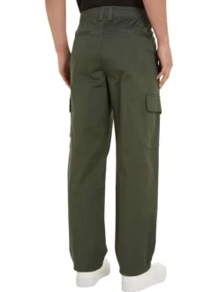 Pantalon cargo en coton kaki uni avec six poches et une coupe regular