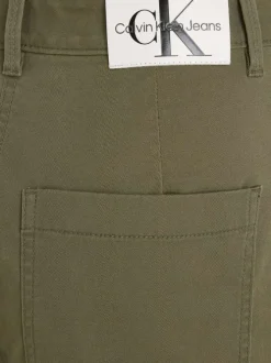 Pantalon cargo en coton kaki uni avec une coupe regular fit et une taille haute