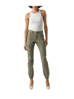 Pantalon cargo en coton kaki uni à coupe skinny et taille intermédiaire