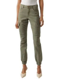 Pantalon cargo en coton kaki uni à coupe skinny et taille intermédiaire