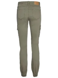 Pantalon cargo en coton kaki uni à coupe skinny et taille intermédiaire