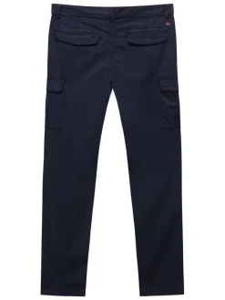 Pantalon cargo en coton marine uni avec des poches et une coupe droite