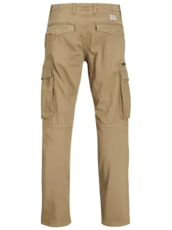 Pantalon Cargo en coton mélangé beige uni avec une coupe droite