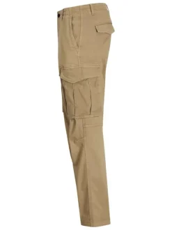 Pantalon Cargo en coton mélangé beige uni avec une coupe droite