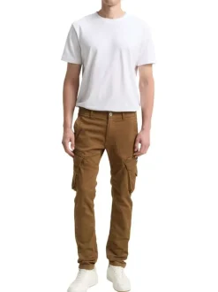 Pantalon Cargo en coton mélangé camel coupe ajustée avec multiples poches
