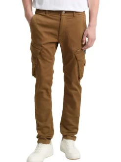Pantalon Cargo en coton mélangé camel coupe ajustée avec multiples poches