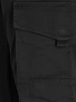 Pantalon Cargo en coton mélangé noir uni coupe slim et poches aux cuisses