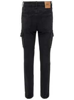 Pantalon cargo en coton noir uni avec une coupe slim et une taille intermédiair