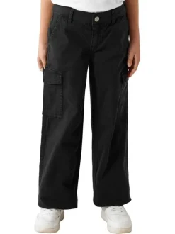 Pantalon cargo en coton noir uni avec une fermeture boutonnée avec zip