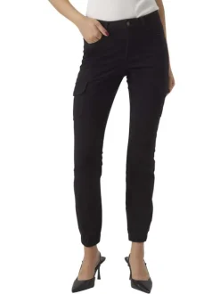 Pantalon cargo en coton noir uni à coupe skinny et taille intermédiaire
