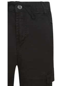 Pantalon Cargo en coton noir uni coupe slim et lien de serrage à la taille