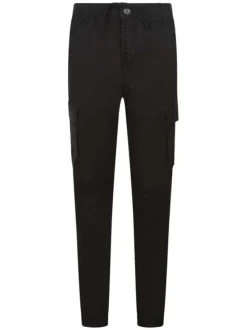 Pantalon Cargo en coton noir uni coupe slim et lien de serrage à la taille
