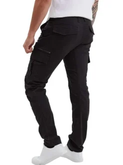 Pantalon Cargo en coton noir uni coupe slim pourvu de multiples poches