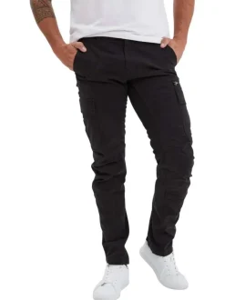Pantalon Cargo en coton noir uni coupe slim pourvu de multiples poches