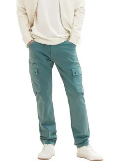 Pantalon cargo en coton vert uni à coupe droite et taille intermédiaire