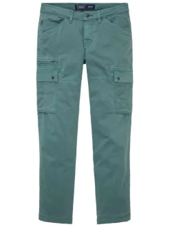 Pantalon cargo en coton vert uni à coupe droite et taille intermédiaire