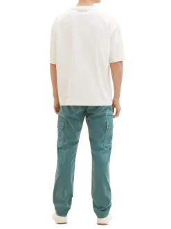 Pantalon cargo en coton vert uni à coupe droite et taille intermédiaire