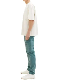 Pantalon cargo en coton vert uni à coupe droite et taille intermédiaire