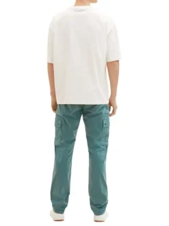Pantalon cargo en coton vert uni à coupe droite et taille intermédiaire