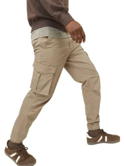 Pantalon Cargo Jpstkane Noah Cuffed Cargo en coton mélangé beige uni