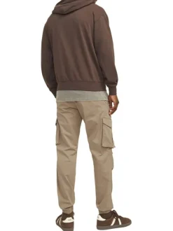 Pantalon Cargo Jpstkane Noah Cuffed Cargo en coton mélangé beige uni