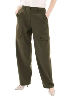 Pantalon cargo kaki uni avec une coupe ample et de multiples poches