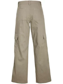 Pantalon Cargo kaki uni avec une coupe regular fit et des poches latérales