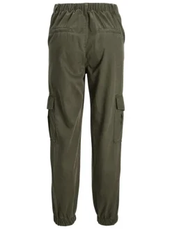 Pantalon cargo kaki uni coupe slim et resserré aux chevilles avec poches latérales