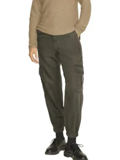 Pantalon cargo kaki uni coupe slim et resserré aux chevilles avec poches latérales