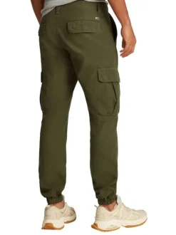 Pantalon Cargo kaki uni en coton avec une coupe slim et des poches à rabat