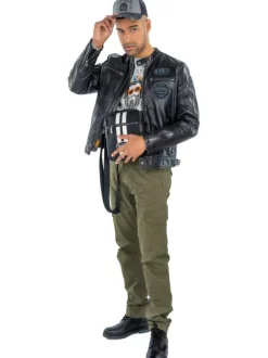 Pantalon Cargo kaki uni, en coton, style 6 poches et à coupe slim