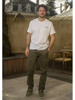 Pantalon Cargo kaki uni, en coton, style 6 poches et à coupe slim