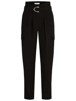 Pantalon Cargo noir uni avec une coupe ample, poches cargo et ceinture à boucle